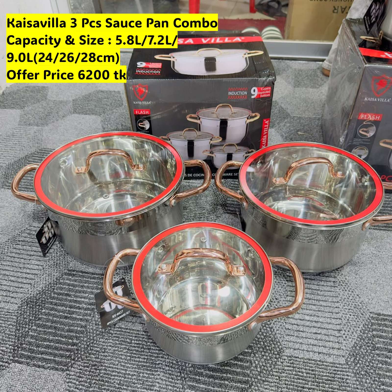 6 Pcs Kaisa Villa Stainless Steel Cookware Set with Lid KV-6628