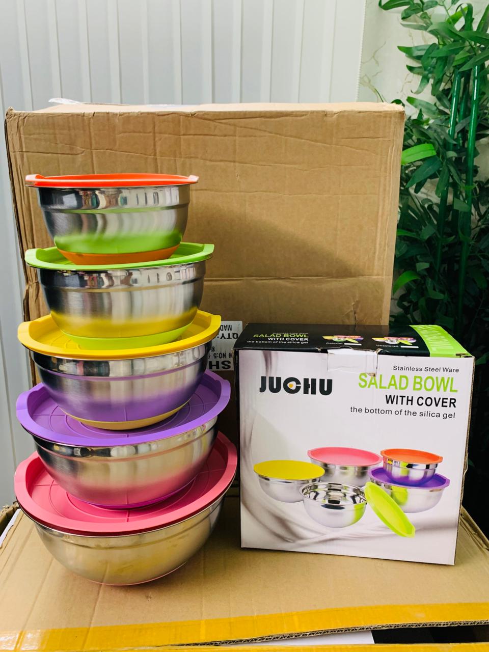 premium Silicon Bottom 5Pcs Stainless Steel Mixing Bowls 18-26cm