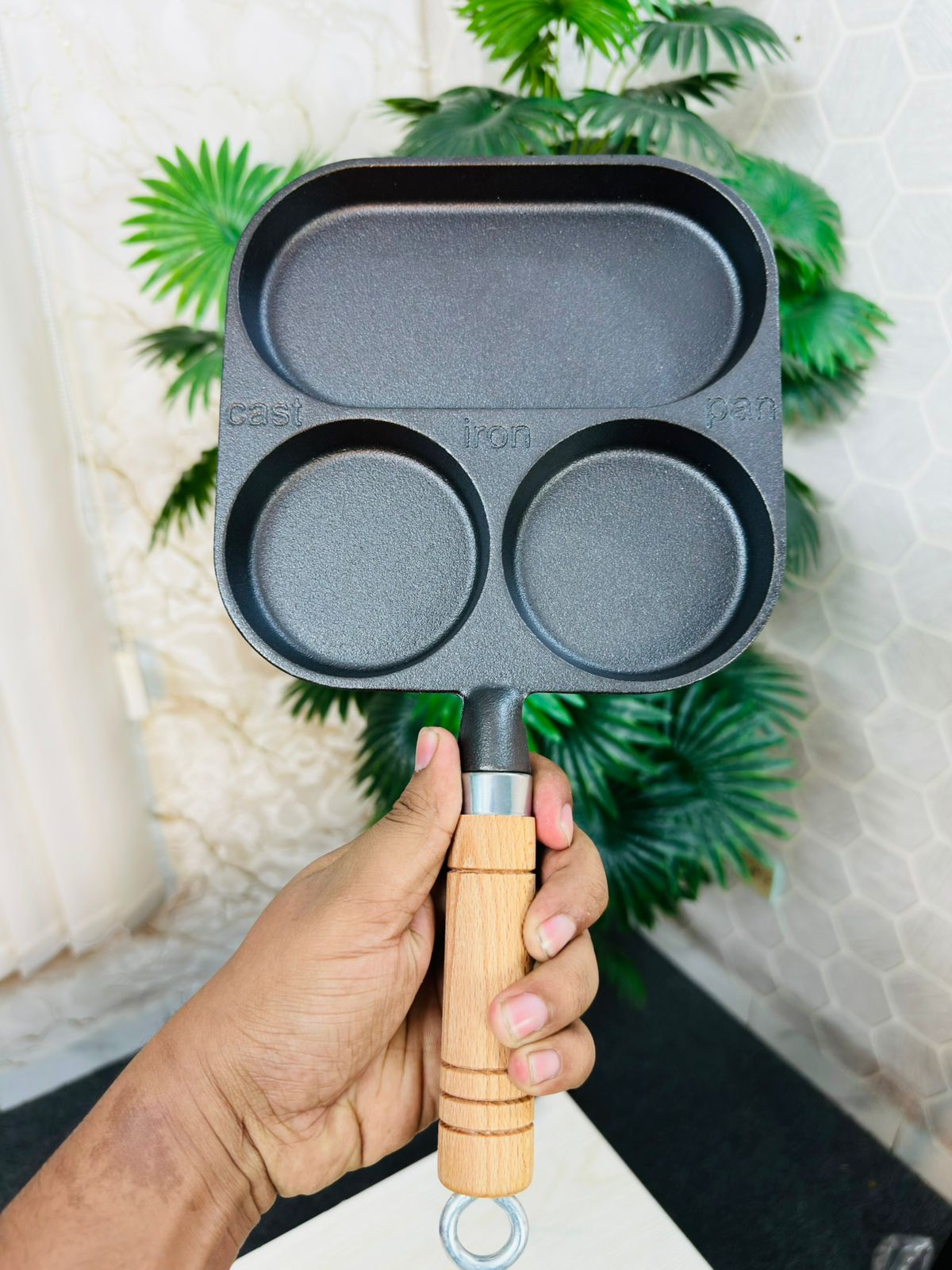 3 Hole Cast Iron Egg ,Burger, Sandwiche ,Multi-Purpose Cooking Pan