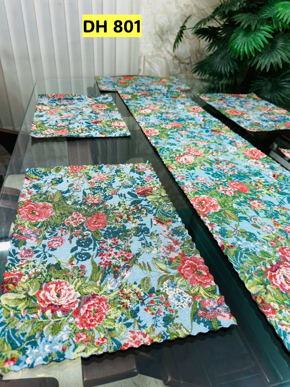 Premium Turkish Fabric Floral Mats Runner Set 801