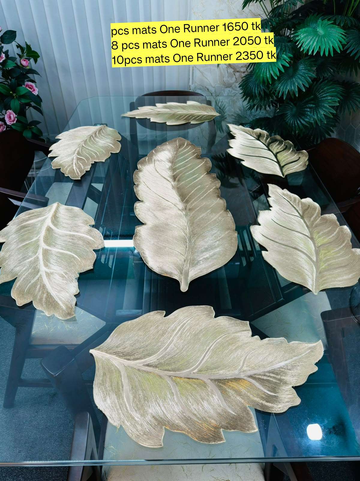 (Runner Soho) 7 pcs mats Set  leaf Desing