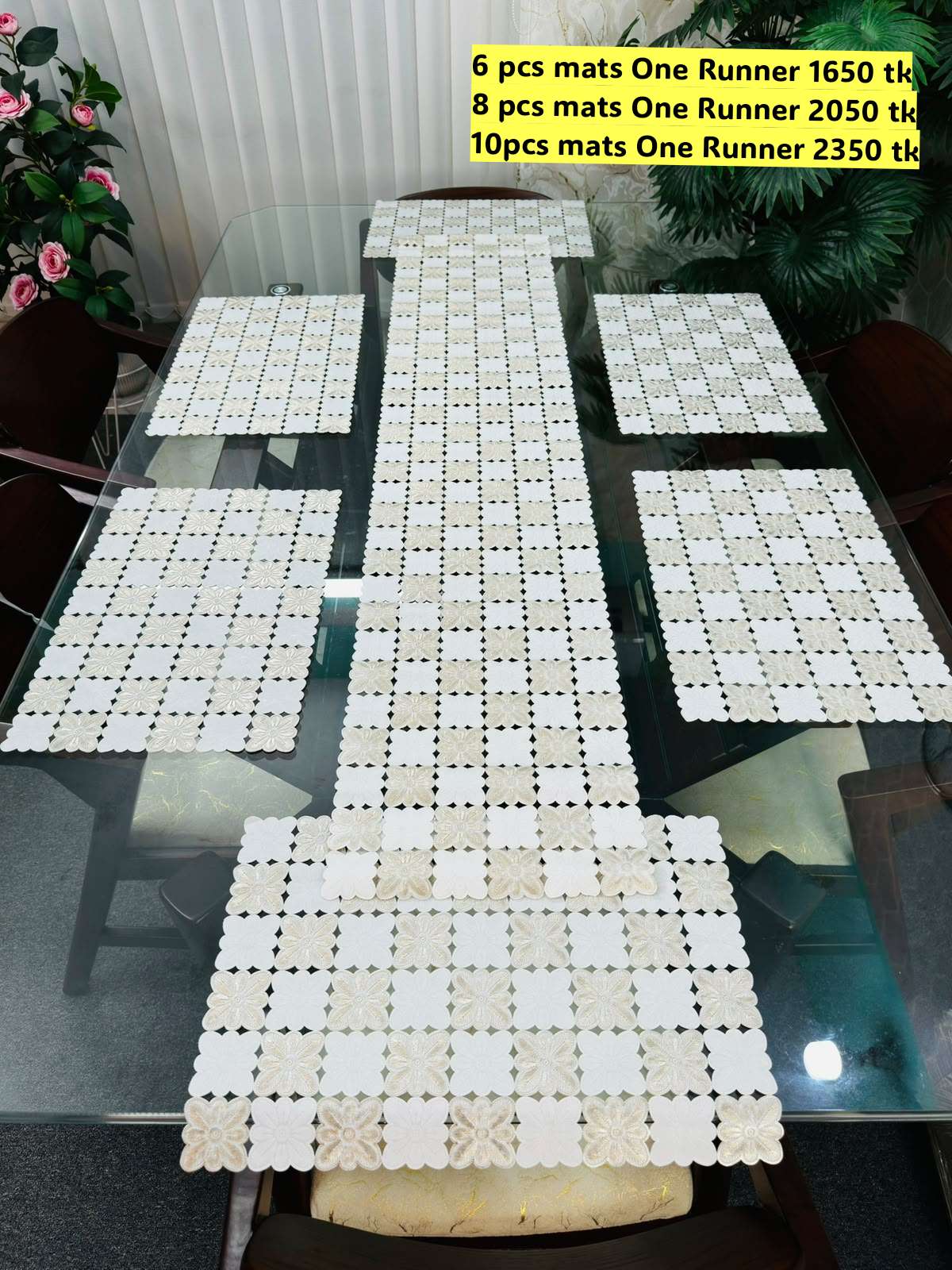 Square Table Runner With 6 Pieces Mats 7 pcs Set colour 1501
