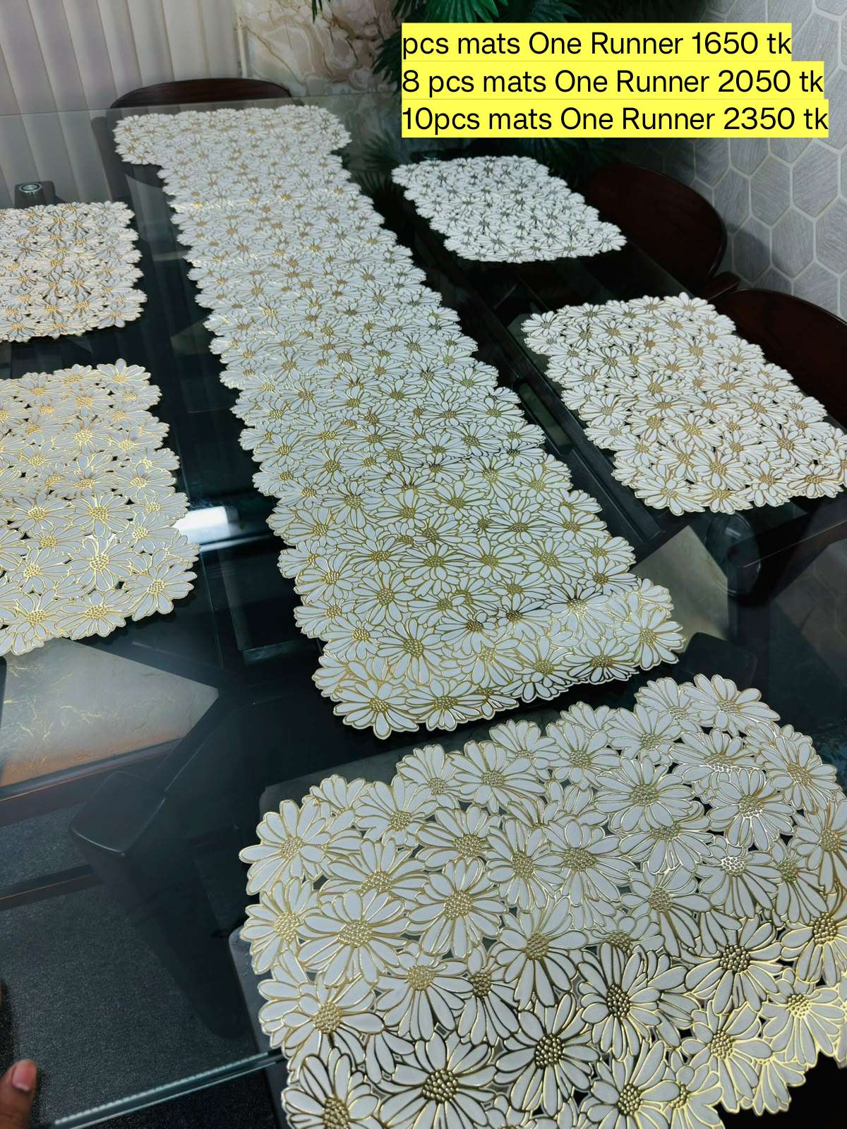Beli full White Table Runner With 6 Pieces Mats 7 pcs Set colour 1503