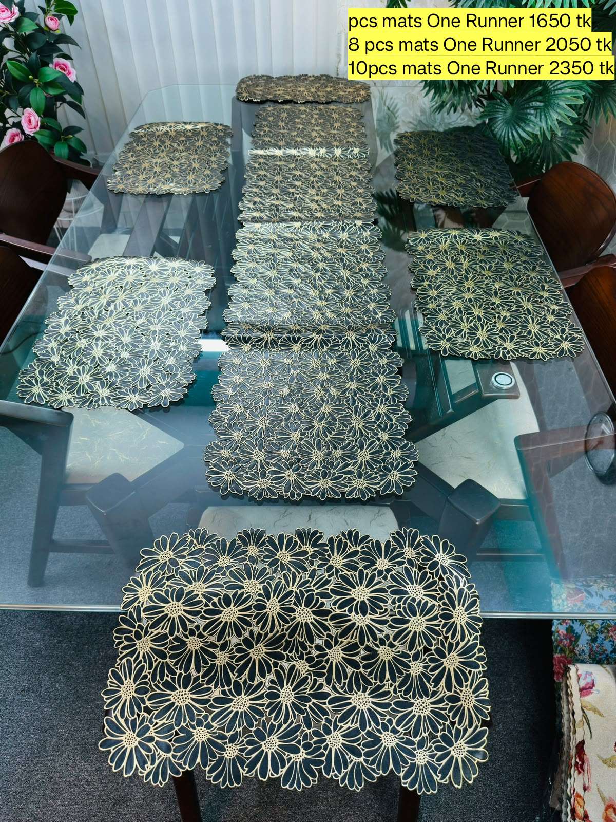 Beli full  Black Table Runner With 6 Pieces Mats 7 pcs Set colour 1503